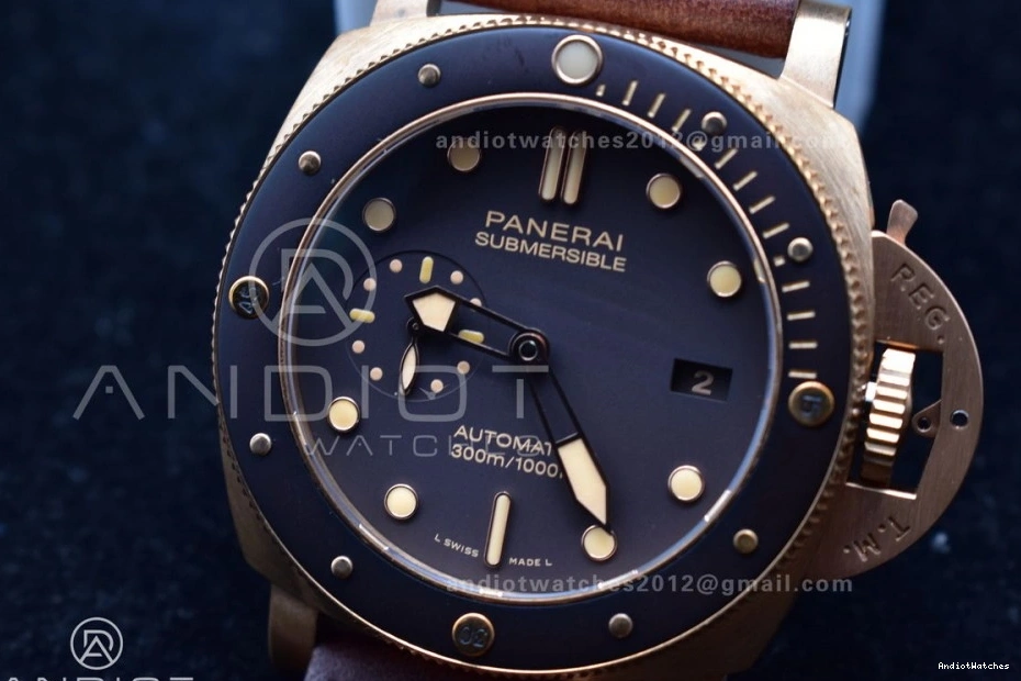 on Calfskin Edition Clone Brown PAM968 SunProtective Best Strap 1:1 Bronzo Brown VSF Dial Bezel and Ceramic 995 P.9010 V 0219